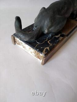 Statue sculpture regule chien loup sur socle en marbre dlg Carvin Art Déco