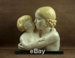 Superb Importante Sculpture Maternite Ceramique Craquele Art Deco Richard Fath