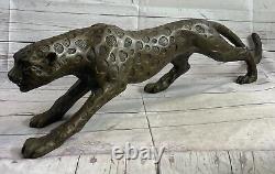 Superbe Art Déco 100% Large Bronze Puma/ Léopard/ Jaguar/ Grand Chat Sculpture