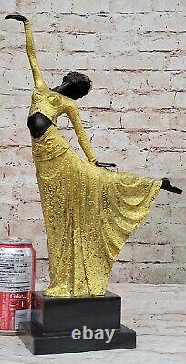 Superbe Art Déco Danseuse Figurine Signée Danseur Bronze Sculpture Main Fabriqué