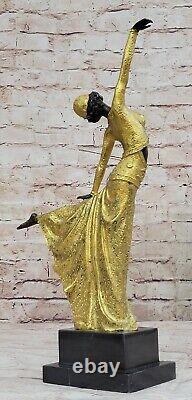 Superbe Art Déco Danseuse Figurine Signée Danseur Bronze Sculpture Main Fabriqué