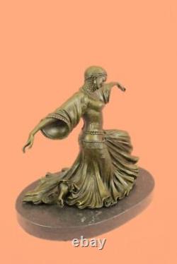 Superbe Art Déco Danseuse, Signée D. H. Bronze Statue Figurine Sculpture Affaire