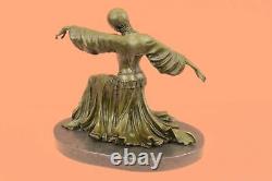 Superbe Art Déco Danseuse, Signée D. H. Bronze Statue Figurine Sculpture Affaire