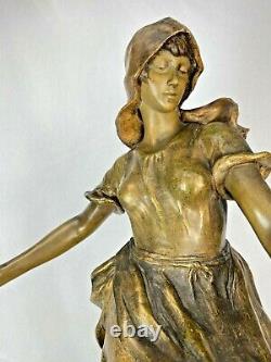 Superbe Sculpture Statue Terre Cuite Goldscheider Femme 1900 Art Nouveau Deco