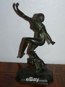 Superbe rare ancienne sculpture art déco femme en bronze signée J Gauvenet