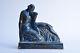 Superbe Sculpture Art Déco Femme Au Chien Céramique Antique 1930 Statue Woman