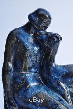 Superbe sculpture Art Déco Femme au chien céramique Antique 1930 statue woman