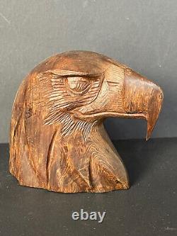 Superbe sculpture animal Art Déco bois exotique tête d'aigle parfait état