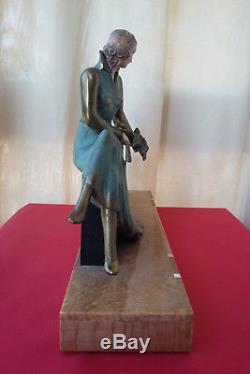 Superbe sculpture art deco chryselephantine femme