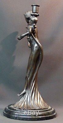 Superbe statue sculpture Bronze art nouveau bougeoir 5.5kg40cm très déco chic