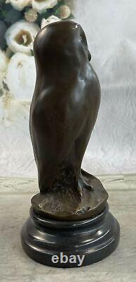 The Chouette Art Déco, Beau Bronze Statue Sculpture Sur Marbre Véritable Bronze