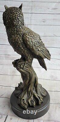 The Chouette Art Déco, Beau Bronze Statue Sculpture Sur Marbre Véritable Pièce