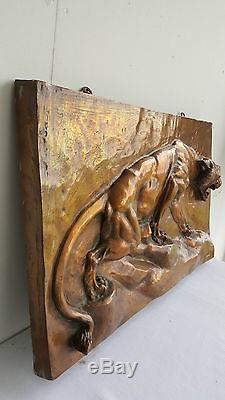 Thomas Francois CARTIER Sculpture PANTHERE RUGISSANTE Cuivre Repousse ART DECO