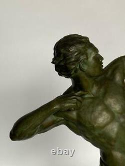 Tireur A L Arc Art Deco Sculpture Regule Patine Verte Et Dore Marbre Noir H3088