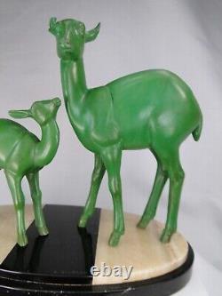 Tres Jolie Sculpture Irenee Rochard Couple De Biches Art Deco 1925 Fonte D'art