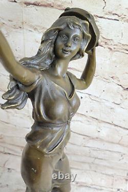 Turc Femme à Jouer Tambourin Musical Art Déco Bronze Sculpture Par Moreau