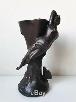 Vase Sculpture Suzanne BIZARD fee nymphe bronze art deco 1930 régule fonte d art
