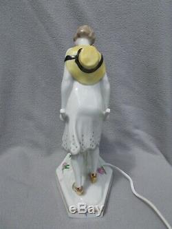Veilleuse brûle parfum art deco 1930 sculpture femme en porcelaine statue lampe