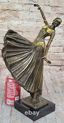 Véritable Bronze Danseur Détaillé Art Déco Nouveau Statue Sur Marbre Base
