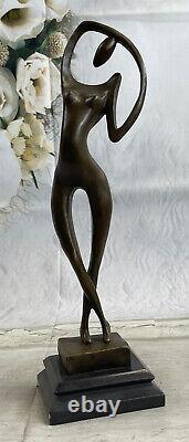 Véritable Bronze Sur Marbre Base Art Déco Figurine Nu Femelle Figuratif Statue