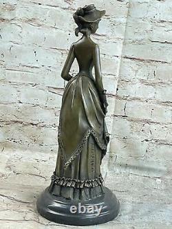 Victorien Lady Signé Sculpture Élégant Art Nouveau Bronze Statue Figurine Déco