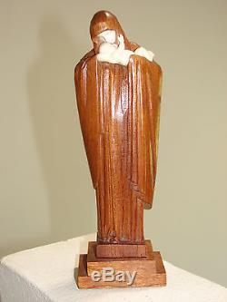 Vierge à l'enfant sculpture Art Déco chryséléphantine signé Heuvelmans H 23,5 cm