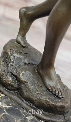 Vintage 100% Solide Bronze Garçon Fonte Statue Art Déco Sculpture Figurine
