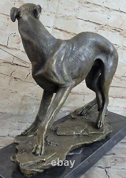 Vintage Art Déco Original Bronze Lévrier Whippet Chien Statue Bureau Sculpture
