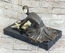 Vintage Grand Art Déco Danseuse Dimitri Danseur Bronze Sculpture Signée Figurine
