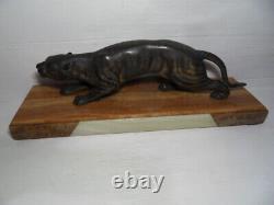 Vintage sculpture statue félin Panthère tigre jaguar sur marbre Art Déco