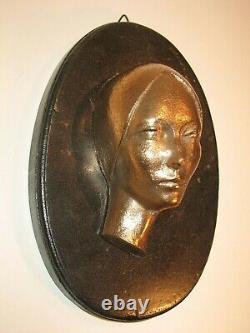 Visage féminin sculpture art déco en bronze doré