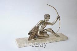 Voltas Sculpture Bronze Argenté Art Déco 1930 Éphèbe Chasse