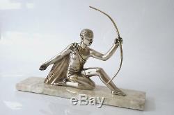 Voltas Sculpture Bronze Argenté Art Déco 1930 Éphèbe Chasse