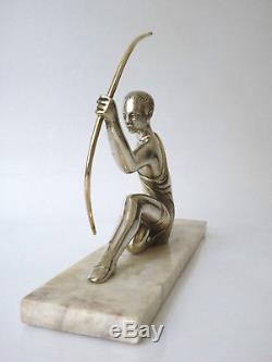 Voltas Sculpture Bronze Argenté Art Déco 1930 Éphèbe Chasse