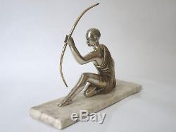 Voltas Sculpture Bronze Argenté Art Déco 1930 Éphèbe Chasse