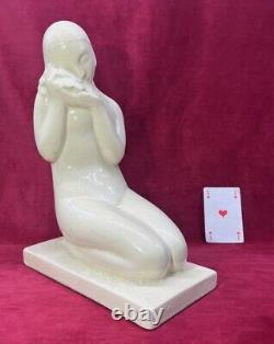 Women Femme Nu Nue Nude Erotic Charles Harva Sculpture Statue Craquele Art Deco