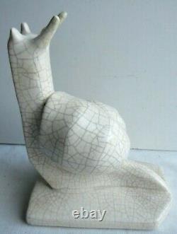YO1- Sculpture céramique craquelée Art Déco Serre-livre l'Escargot signé ROBJ