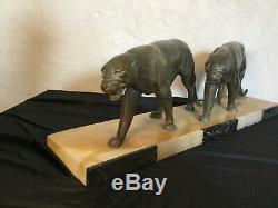#yd# Sculpture couple pantheres lionnes epoque art deco 1930 dlg max le verrier